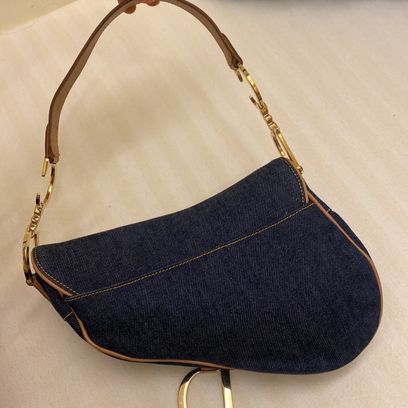 Dior saddle bag vintage in blue jeans with brown strap authentic shoulder bag - Picture 4 of 11